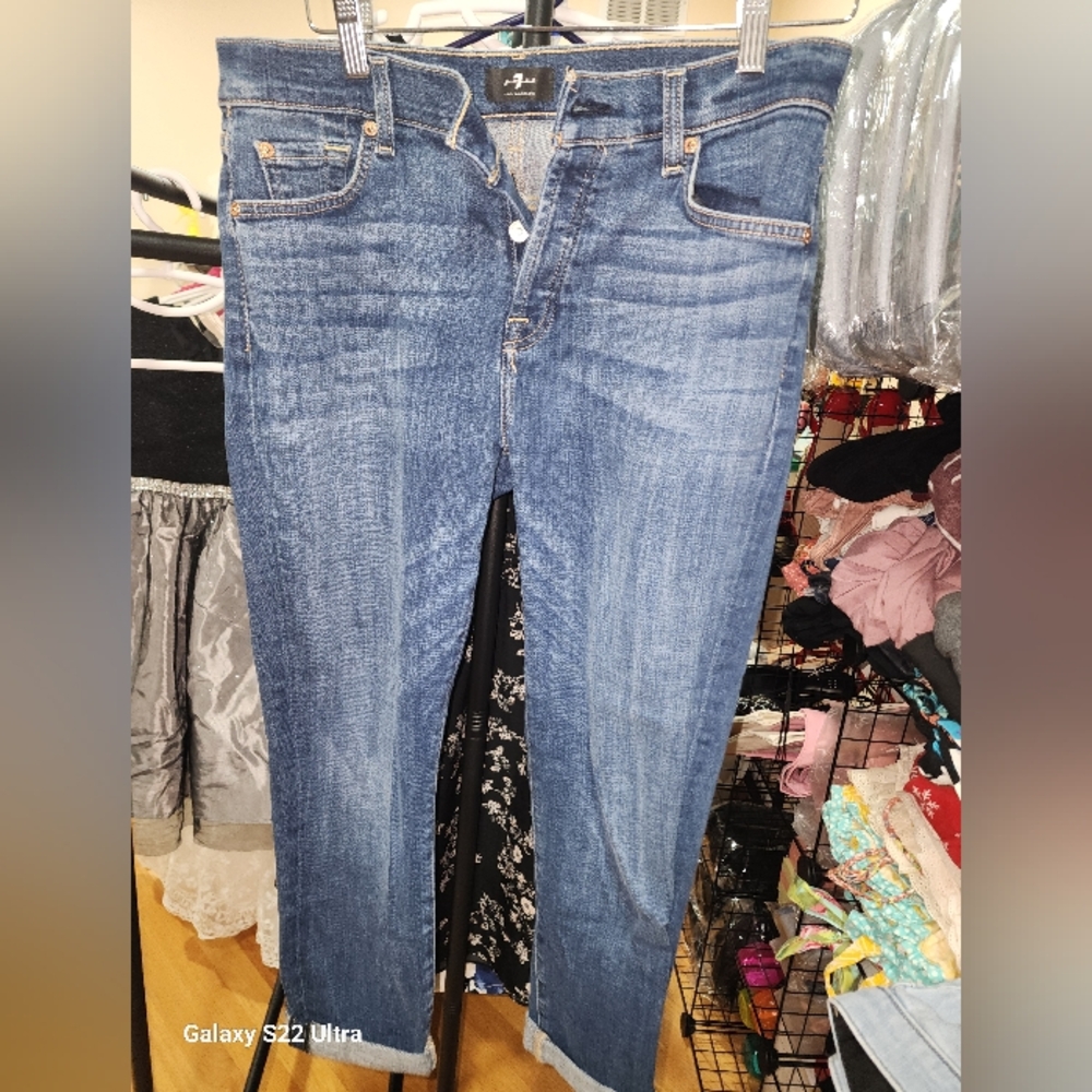 7 For All Mankind Blue Straight Leg Jeans with Vintage Appeal